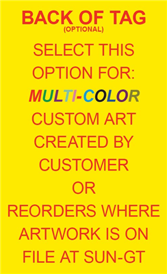 w Tags- FULL COLOR BACK - CUSTOM ART or REORDER