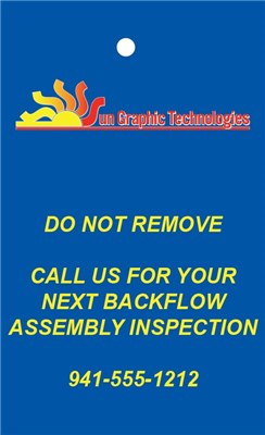 Backflow Tags - COLOR PRINTING ON BACK - Additional cost to print the backside of tag